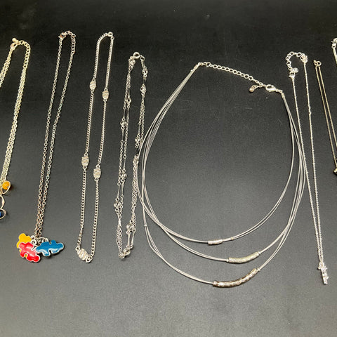 Vintage to Modern Costume Jewelry Lot 14 Necklaces Silver Tone Angel Heart