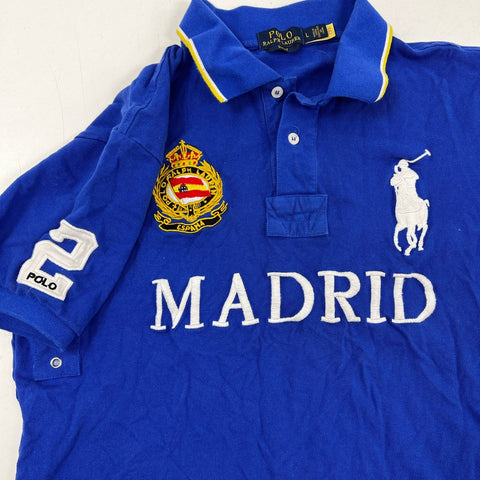 Polo Ralph Lauren Men's Blue Madrid Big Pony Slim Fit Crest Polo Shirt Sz L