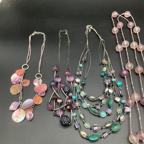 Fashion Jewelry Lot of 7 Necklaces Multi-Strand Beaded Shell Faux Stone Styles