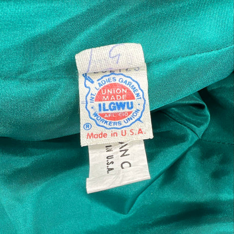 Vintage 80s Women's Teal Puffy Sleeve High-Low Party Dress ILGWU Sz 9