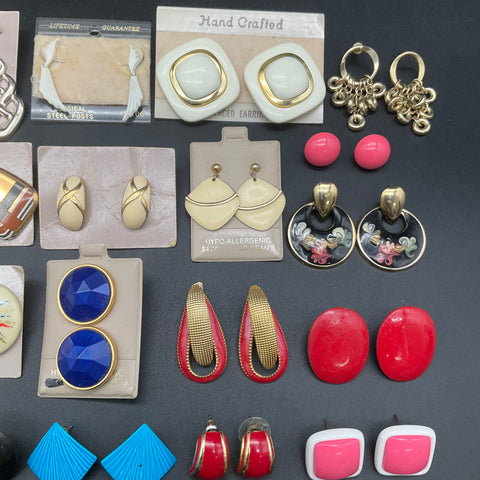 Vintage 80s Costume Jewelry Lot of 27 Pairs Bold Geometric Enamel Earrings