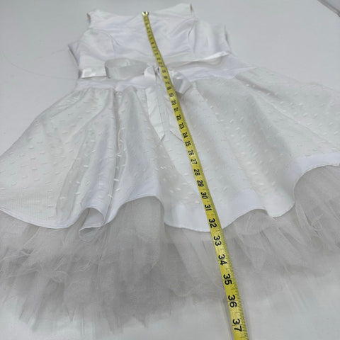 Vintage 80s Gunne Sax Women's White Satin Swiss Dot Tulle Mini Dress Sz 9/10