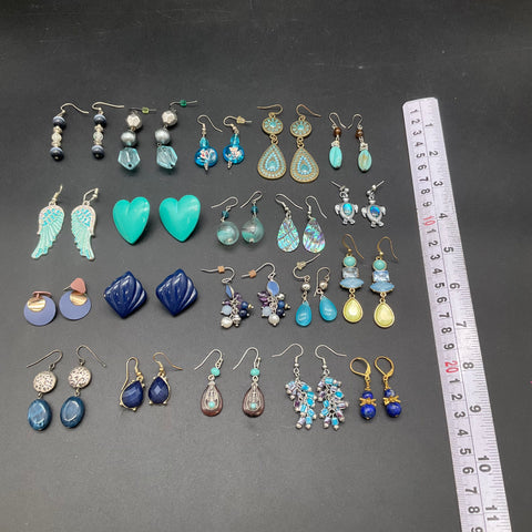Vintage & Modern Boho Jewelry Lot 20 Pairs Earrings Abalone Lapis Glass Beaded