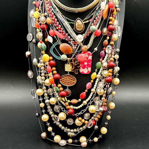 Costume Jewelry Lot Vintage to Modern Boho Statement Beaded Necklaces Pendants