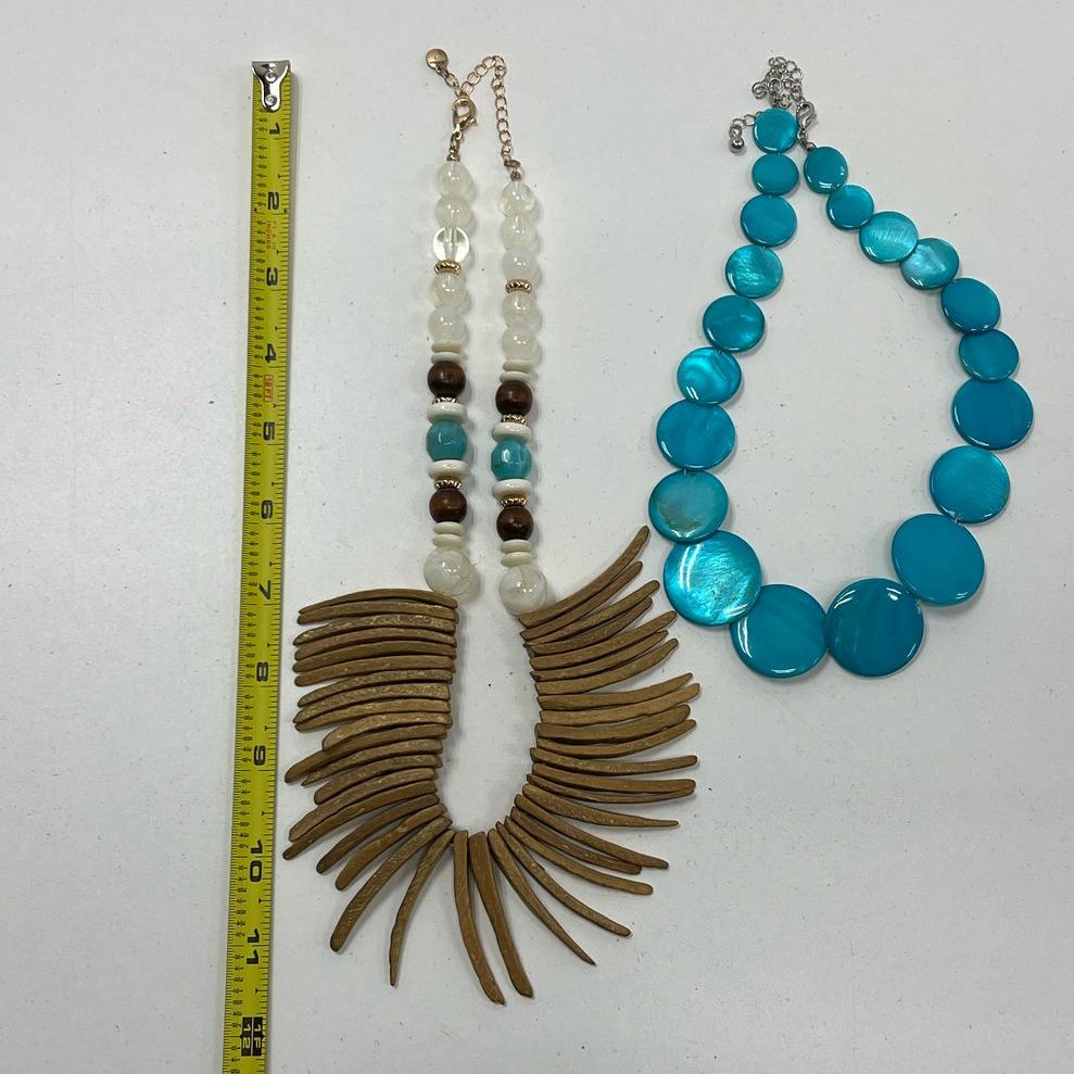 Costume Jewelry Lot Faux Turquoise Wood Necklaces Bracelet Brooch