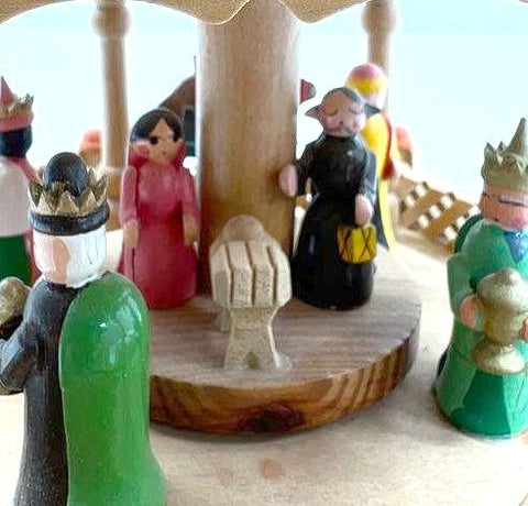 Vintage Wood 3-Tier Christmas Pyramid Carousel Nativity Scene Decoration