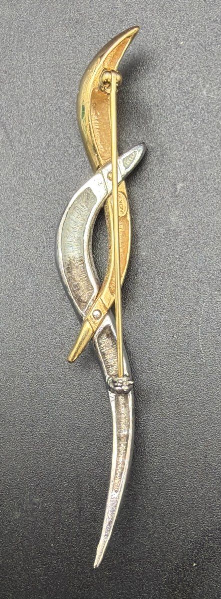 Vintage Givenchy Two-Tone Gold & Silver Tone Abstract Wave Brooch 4"