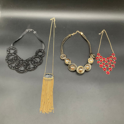 Vintage to Modern Statement Necklace Jewelry Lot 4 Pcs Gold Tone Bib Tassel