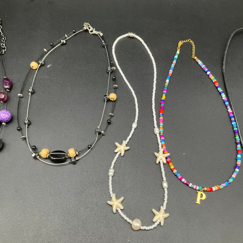 Mixed Costume Jewelry Lot of 9 Necklaces Beaded Starfish Shell Boho Abalone