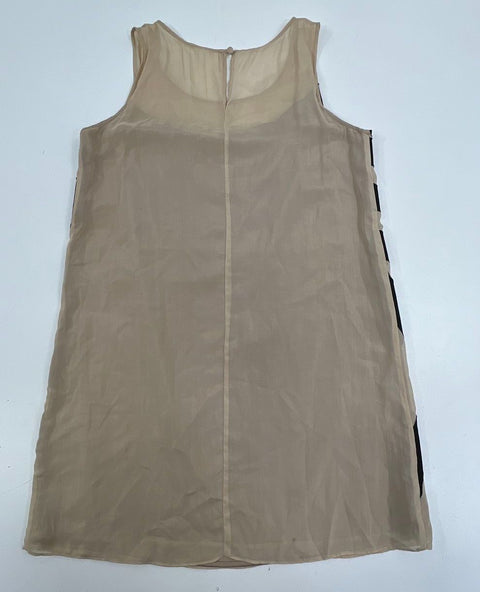 MM Couture Tan Black Silk Velvet Graphic Sheath Mini Dress Women's L NWD