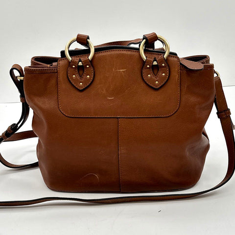 Radley London Brown Leather Satchel Handbag Crossbody Bag Gold Hardware