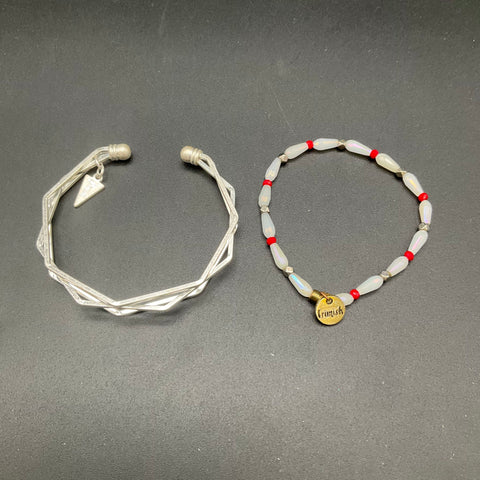 Michael Kors & Grimish Bracelet Lot of 4 Wrap Beaded Silver Tone Cuff