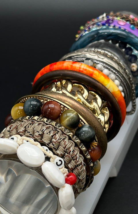 Vintage and Modern Bracelet Jewelry Lot of 24 Bangles Beaded Cuffs Chain