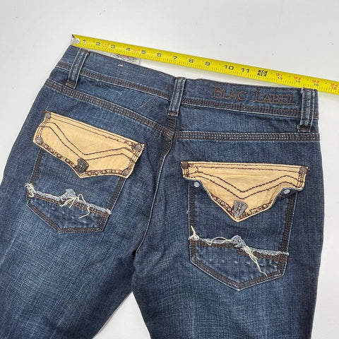 Blac Label Men's Dark Wash Distressed Flap Pocket Bootcut Jeans Size 34