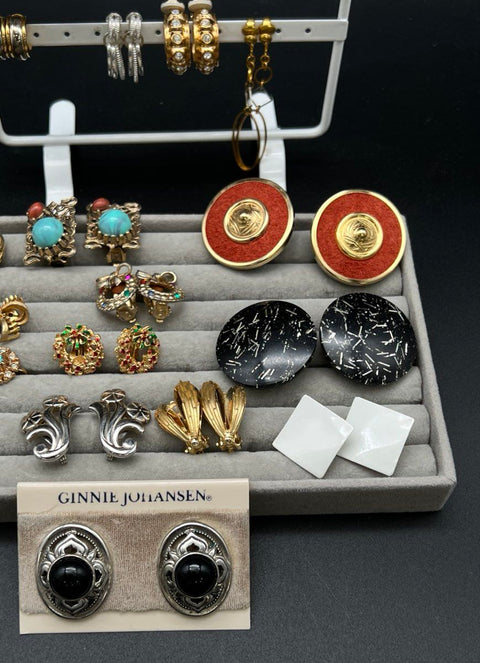 Vintage Costume Clip On Earrings Lot 25 Pairs Ginnie Johansen Holiday Retro