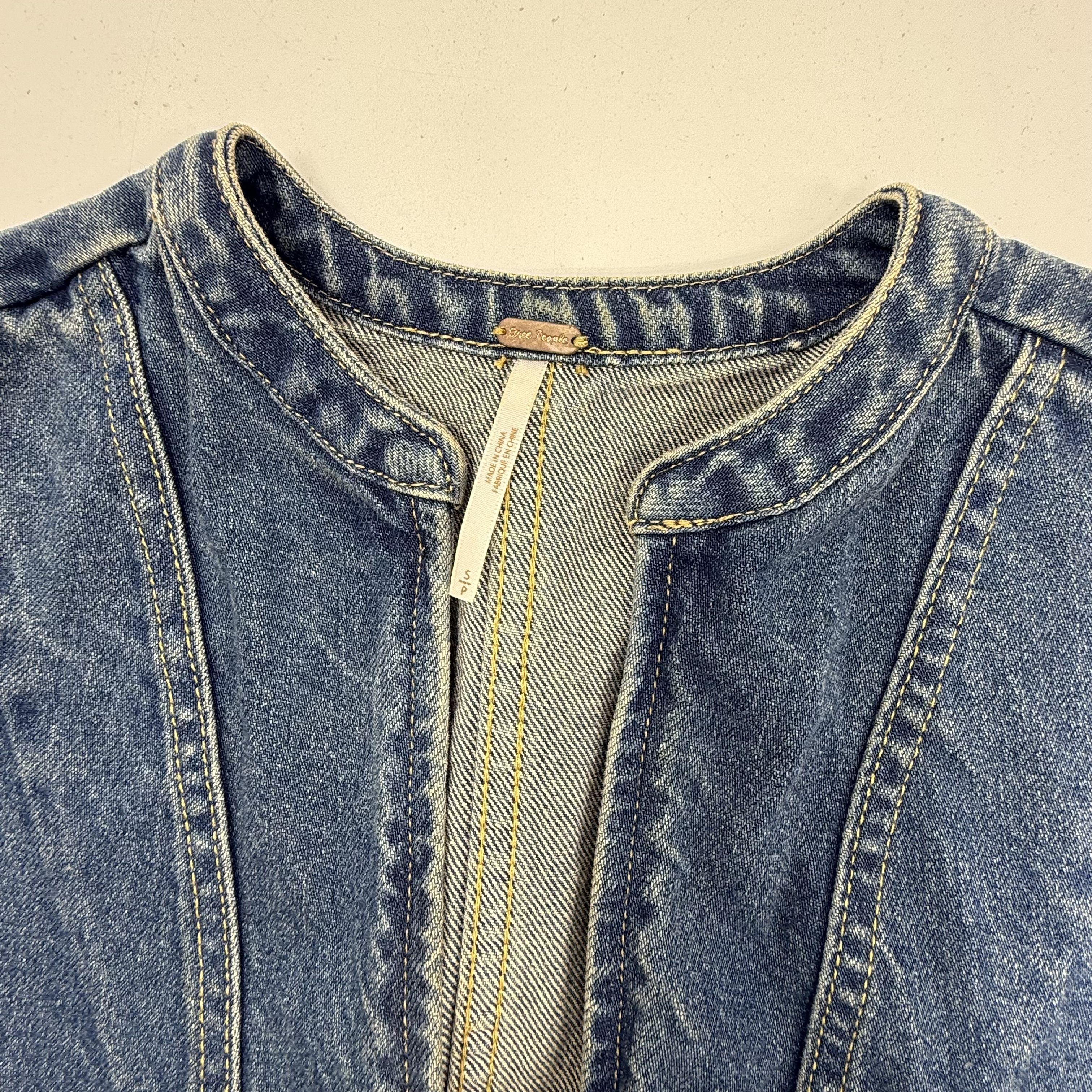Free People Go West Utility Blue Denim Zip Front Romper Jumpsuit Women's S
