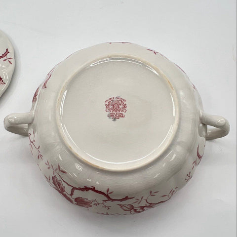 Double Phoenix Pink Flora Ironstone Covered Serving Dish Tureen Japan Vintage