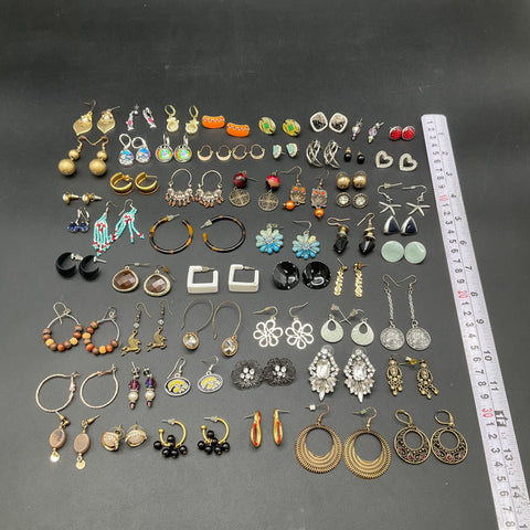 Mixed Costume Fashion Earrings Jewelry Lot 60 Pairs Vintage to Modern Styles