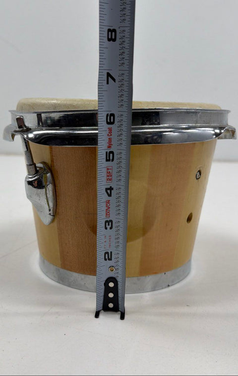 Single Bongo Drum 8-Inch Stave Wood Shell Percussion Natural Finish