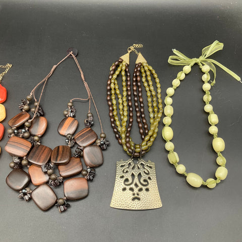 Boho Statement Jewelry Lot of 6 Necklaces Beaded Wood Metal Multi-Strand