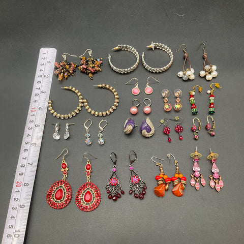 Boho Vintage Contemporary Earrings Jewelry Lot 16 Pairs Beaded Hoops Chandelier