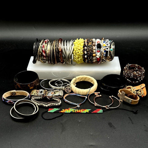 Vintage to Modern Costume Jewelry Lot Mixed Style Bangles Cuffs Beaded 45+ Pcs