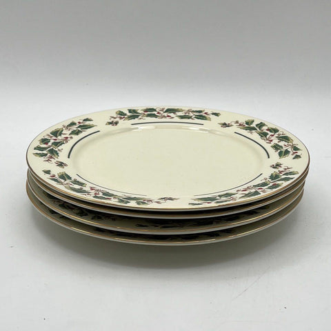 Holly Traditions Holiday Dinner Plate Set 4 Piece Stoneware Made in China 11 in