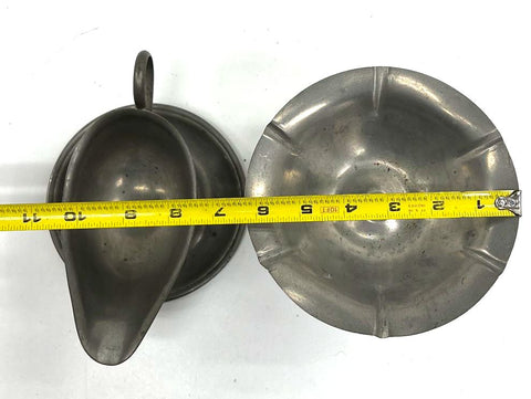 Vintage Pewter 12 Piece Lot Goblets Creamer Sugar Gravy Boat Compote Basket