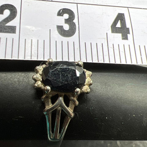 925 Sterling Silver Dark Blue Topaz Ring Size 8 2.3g