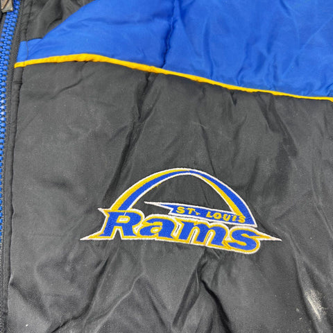 Vintage 90s Pro Player Men's St Louis Rams Puffer Jacket Blue Black Sz M