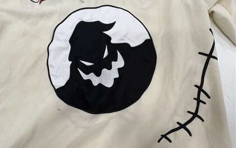 Disney Nightmare Before Christmas Oogie Boogie Hockey Jersey Cream Orange Sz SM