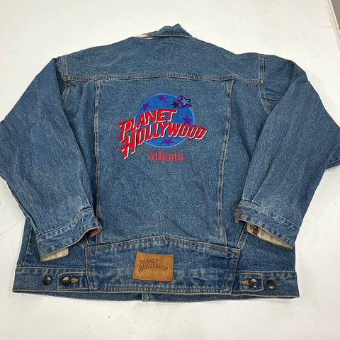 Vintage 1991 Planet Hollywood Atlanta Embroidered Denim Jacket Sz XL