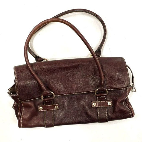 Vintage Y2K Michael Kors Brown Pebbled Leather Satchel Handbag Silver Hardware