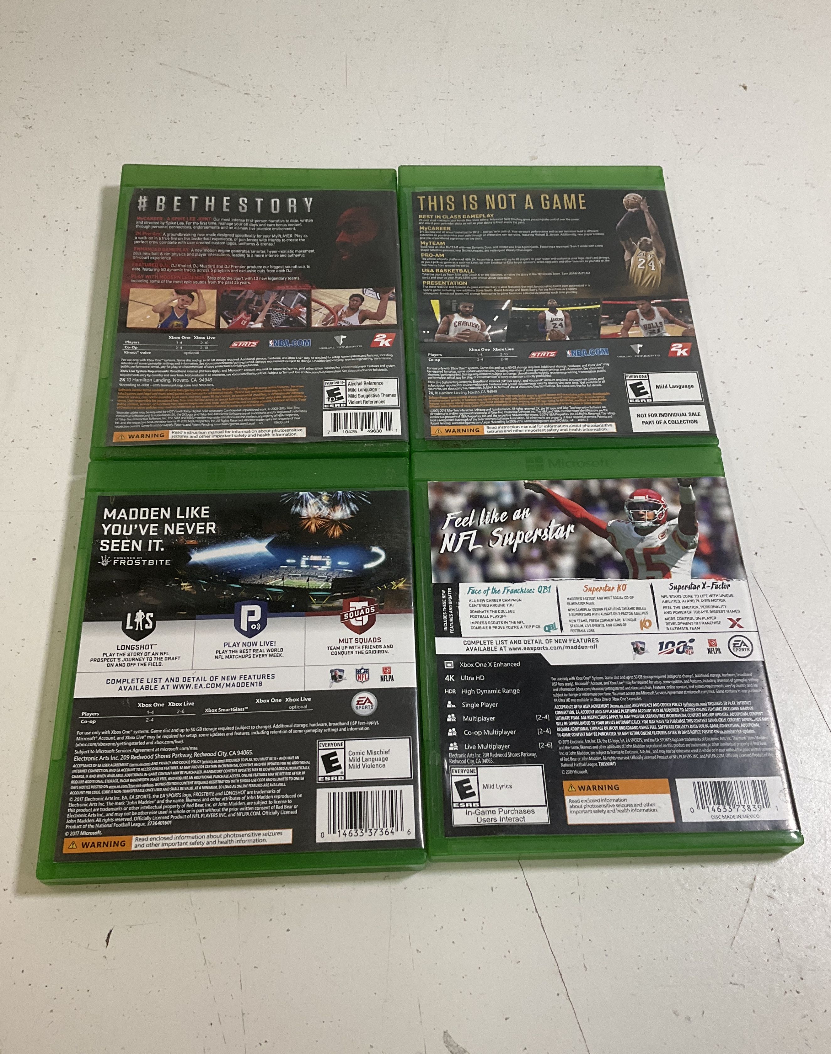 Madden NFL 20 18 NBA 2K17 16 Xbox One Lot of 4 Games Microsoft