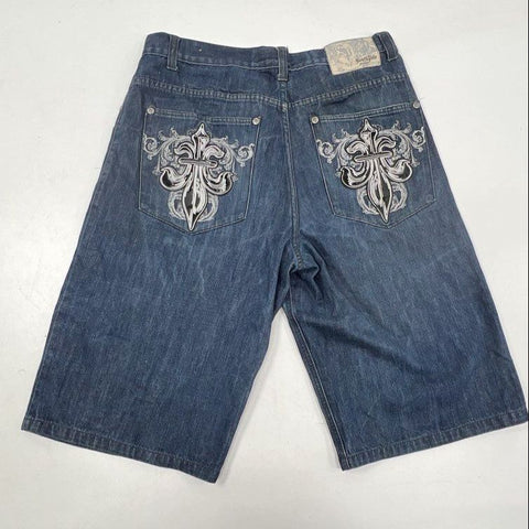 Vintage Y2K South Pole Premium Men's Denim Jorts Blue Embroidered Baggy Sz 38