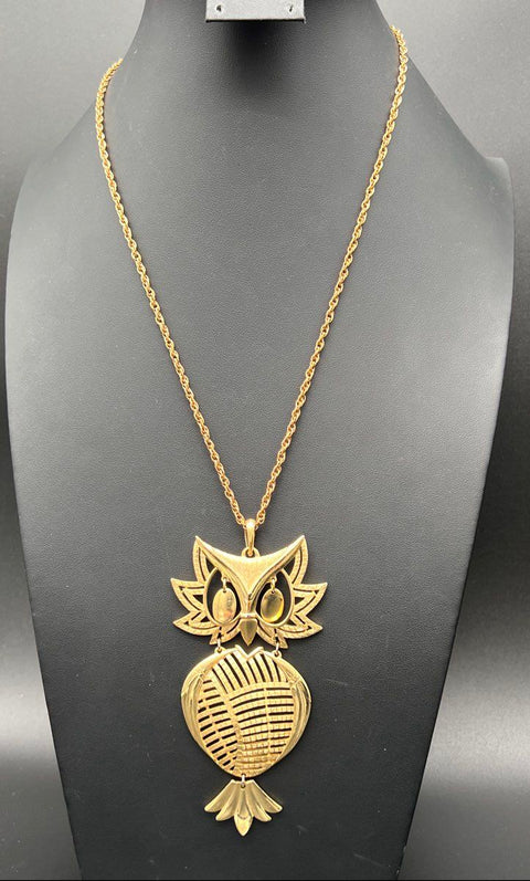 Vintage ALAN Gold Tone Articulated Owl Starburst Pendant Necklace Lot of 3