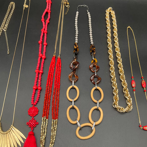 Vintage and Modern Fashion Jewelry Lot of 7 Necklaces Statement Tassels Beads