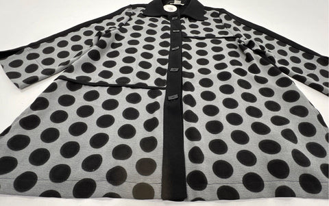 Moonlight Women's Button Up Top Jacket Black Gray Polka Dot A-Line Sz M NWT