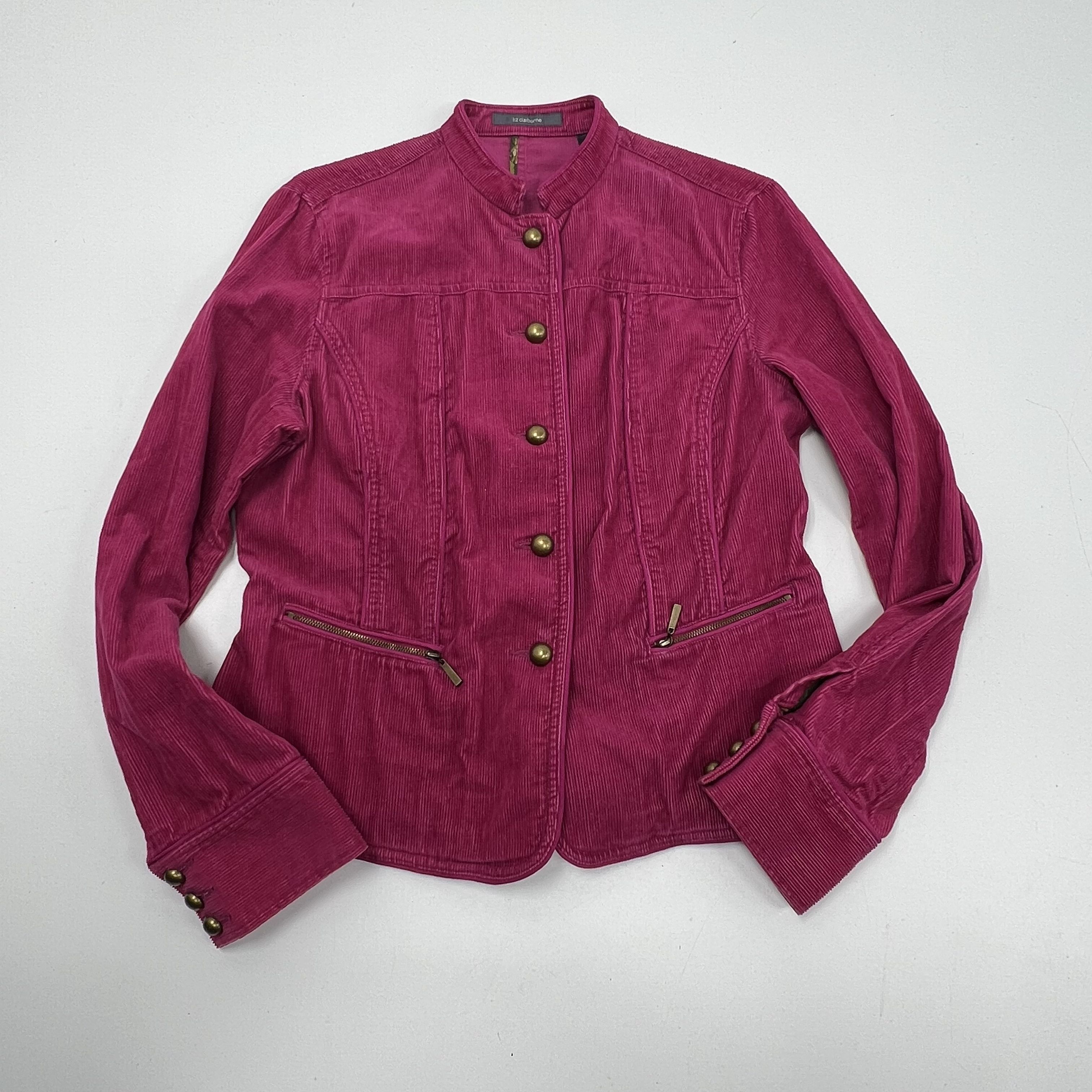 Vintage Y2K Liz Claiborne Magenta Corduroy Military Band Jacket Women's M
