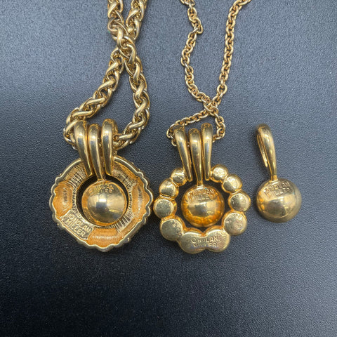 Vintage Nolan Miller Gold Tone Interchangeable Pendant Necklace Set Faux Pearl