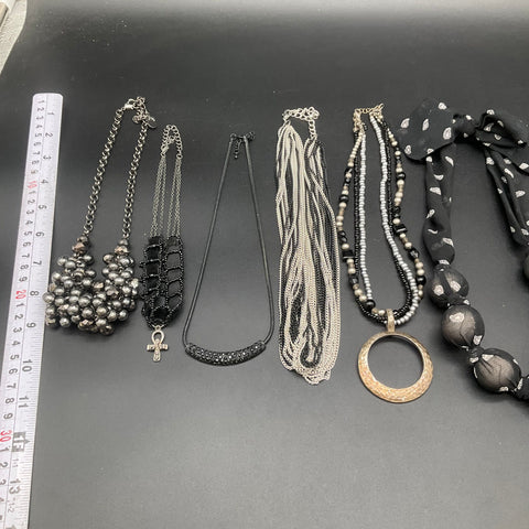 Gothic Statement Jewelry Lot 10 Necklaces Cross Pendant Fabric Beaded 1.14 lb