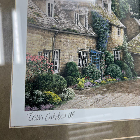 Tom Caldwell Signed Prints English Cotswold Cottages Framed Set of 2 18x20