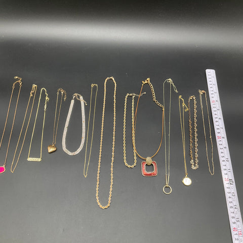 Gold Tone Fashion Necklace Jewelry Lot 12 Count Rhinestone Pendants Rope Chain