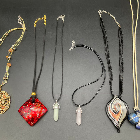 Mixed Costume Jewelry Lot 11 Necklaces Vintage to Modern Art Glass Stone 0.58lb