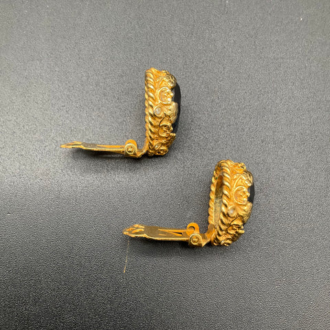 Vintage Alice Caviness Gold Tone Blue Glass Teardrop Clip Earrings Signed