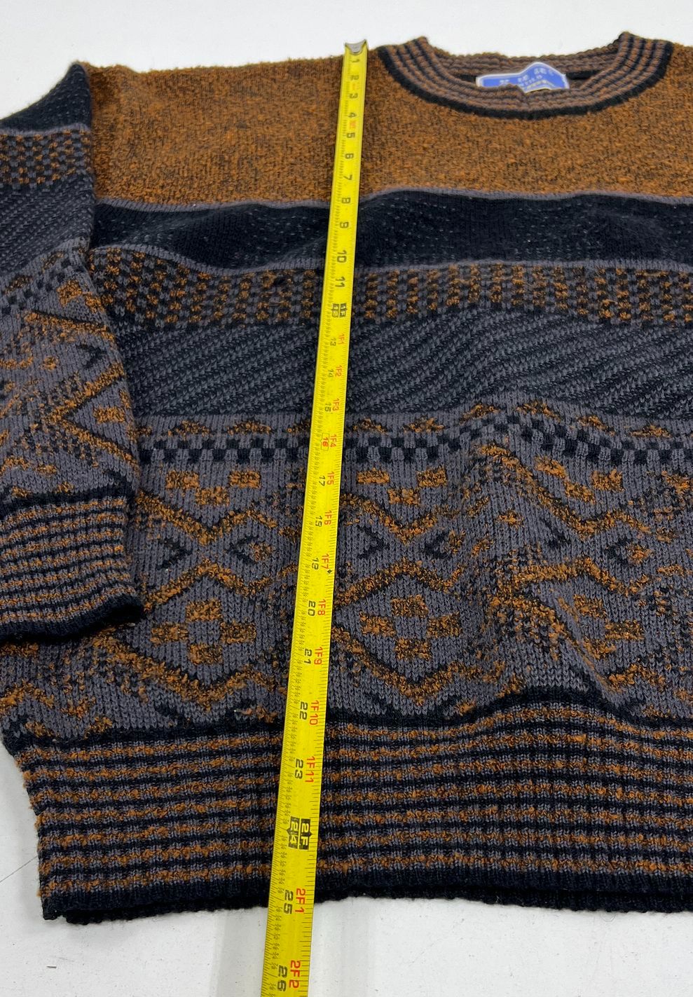 Ventillo Black Brown Vintage 80s Geometric Textured Knit Pullover Sweater Men's