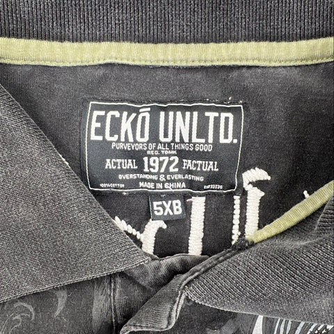 Y2K Ecko Unltd Men's Polo Shirt Black Graphic Rhino Raw & Uncut Size 5XB