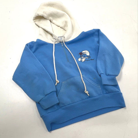Vintage 1985 Smurfs Pampers Promo Kids 1/4 Zip Hoodie Blue Sz 4