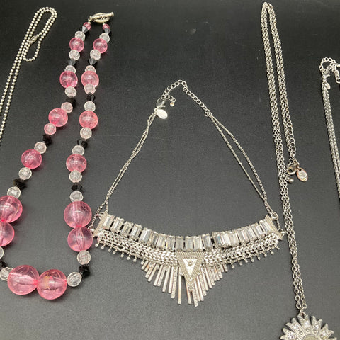 Mixed Fashion Costume Jewelry Lot 10 Necklaces Beaded Statement Silver Tone