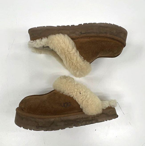 Ugg Disquette Chestnut Suede Sheepskin Platform Slippers Women's Size 6
